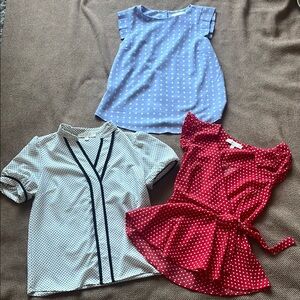 Monteau, Los Angeles | Polka Dot Blouse Trio - Red, Blue, White, Size sm…